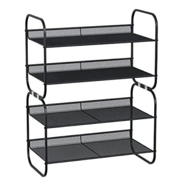 Imagem de Prateleira de sapato, organizador de sapato, 4 níveis, empilhável e ajustável, prateleira organizadora de armazenamento de sapatos de malha de metal para entrada, sala de estar, corredor, sapato