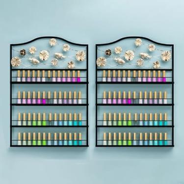 Imagem de Prateleira flutuante Prateleiras flutuantes Rack de esmalte de metal 4 camadas, suporte organizador de esmalte de salão doméstico, prateleira de exibição de óleos essenciais, prateleira de parede para