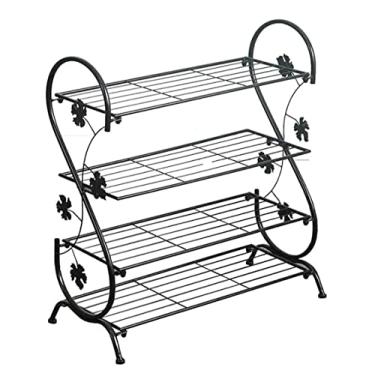 Imagem de Prateleira para sapatos, organizador de sapatos de ferro forjado, 4 níveis, estilo europeu, armário de sapatos, porta de casa, suporte para sala de estar, entrada, corredor, sapato, suporte (preto 60