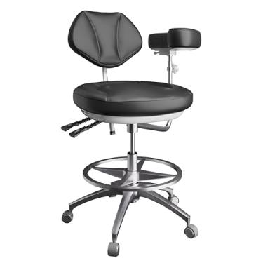 Imagem de Cadeira de assistente odontológico ergonômica ajustável com suporte para as costas, apoio de braço giratório para clínicas, dentistas, escritório, salão de beleza, laboratório - preto
