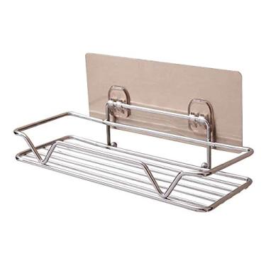 Imagem de Prateleira organizadora de banheiro de aço inoxidável, suporte de cesta de chuveiro, organizador de cozinha, prateleira de banheiro para suprimentos diários, suporte de parede adesivo