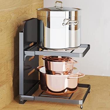 Imagem de Prateleiras flutuantes, organizador para banheiro/cozinha, rack de cozinha extensível rack de armazenamento de panela de cozinha vários utensílios para bancadas (cor: preto, tamanho: 27 x 23 x 33