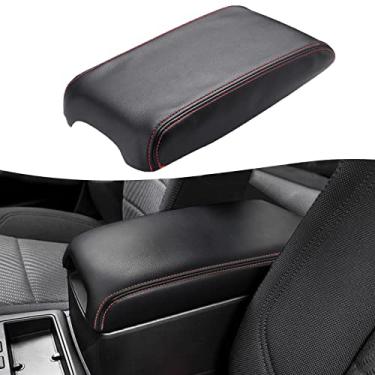 Imagem de KBH Substituição da capa do apoio de braço do console central para Toyota Camry 2012 2013 2014 2015 2016 2017, estofamento de pele de couro de vinil, ponto preto-vermelho (apenas parte de couro)