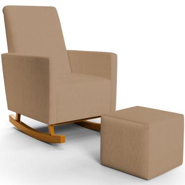 Imagem de Poltrona de Amamentação com Balanço e Puff Ravena W01 Linho Bege Escuro - Lyam Decor