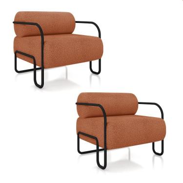 Imagem de Poltrona Sala De Estar Industrial Preto Kit 2 Ameli Bouclê K01 - D'rossi Cor Terra Cota