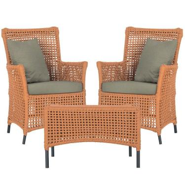 Imagem de 2 Poltronas E 1 Mesa Igapó Alumínio Preta Corda Náutica E8 Terra Cota