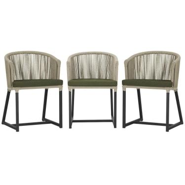 Imagem de 3 Cadeiras De Jantar Noronha Preta Corda Náutica E13 Trama Rami