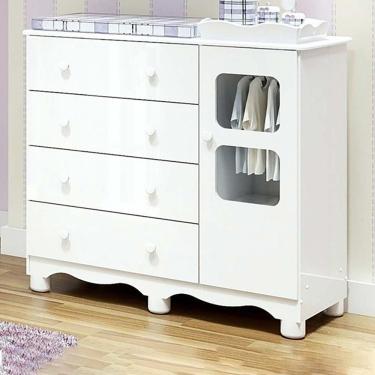 Imagem de Cômoda Infantil Uli New 1 Porta E 4 Gavetas Branco Brilho - Móveis Peroba