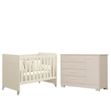 Imagem de Jogo De Quarto Infantil Cômoda Zaki E Berço Evolution Areia Fosco - Reller Móveis Areia Fosco
