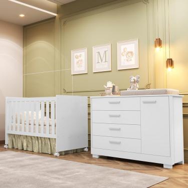 Imagem de Jogo De Quarto Infantil Zaki Cômoda E Berço Katatau Branco Fosco - Reller Móveis Branco Fosco