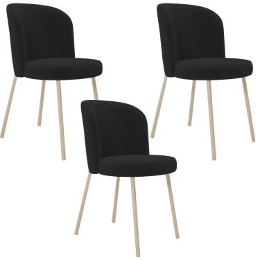 Imagem de Kit 03 Cadeiras Para Sala de Jantar Cozinha Estofada Gavi Arena L02 Bouclê Preto - Lyam Decor