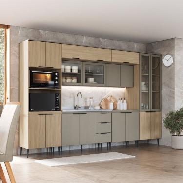 Imagem de Cozinha Completa 8 Peças Com Cristaleira E Aéreo De Vidro Lavínia Imperial-fumê