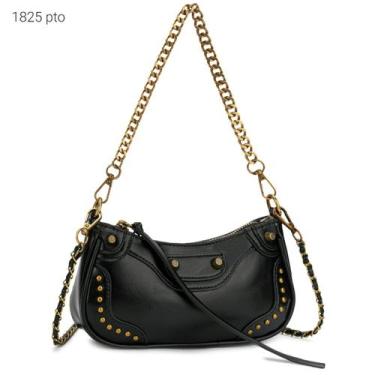 Imagem de Bolsa Feminina Baguete Pequena Inspiração Luxo com Alça de Corrente de