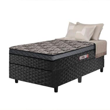 Imagem de Cama Box Solteiro Conjugada Molas Ensacadas Delta 88x188x60cm Cinza-Preto Hellen