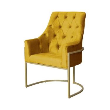 Imagem de Poltrona Decorativa Vick Veludo Amarelo Base Dourada Ms Decor - Mansão