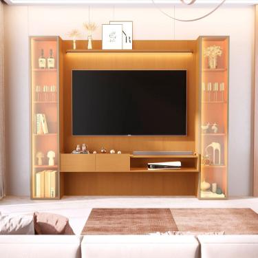 Imagem de Painel para Tv 75 Polegadas 100% Mdf com Led e 2 Torres Porta Reflecta Vitoria Regia Marrom