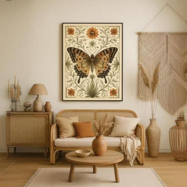 Imagem de Quadro Canvas Borboleta Boho Folk Art 70X50Cm Mold Branca - Quadros On