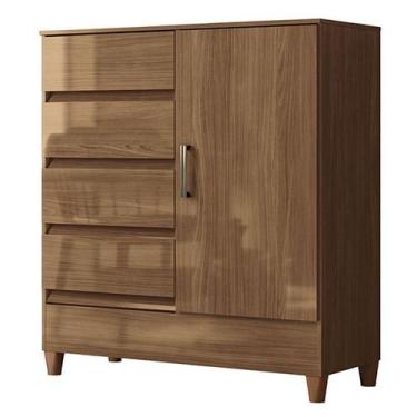 Imagem de Comoda 1 portas 4 gavetas Fit Jequitibá Acetinado - Santos Andirá - Sa