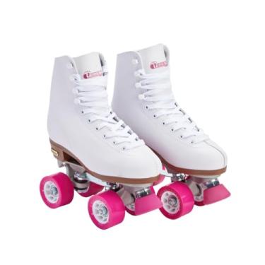 Imagem de CHICAGO Patins de patins brancos premium para mulheres iniciantes design clássico ajustável de cano alto para patins internos ou externos e Roller Derby