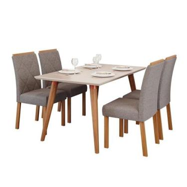 Imagem de Conjunto de Mesa de Jantar Retangular com Tampo de Vidro Off White Ade