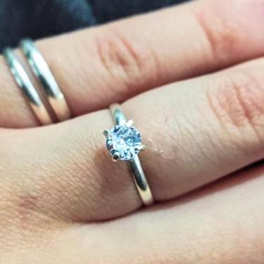 Imagem de Anel Prata 925 Solitário Feminino Zircônia 4mm Delicado Prata Legitima