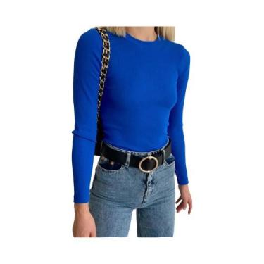 Imagem de Camiseta Verde Com Gola Canelada, Ajuste Slim, Manga Longa Para Mulher