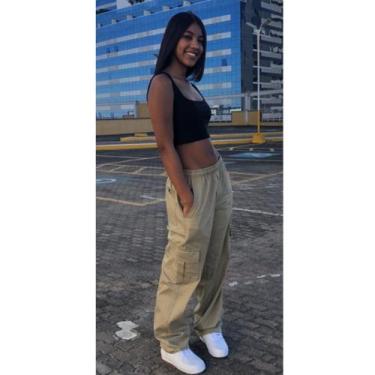Imagem de Calça Cargo Streetwaer Skatista Feminina Moda Urbana Masculina Estilo 