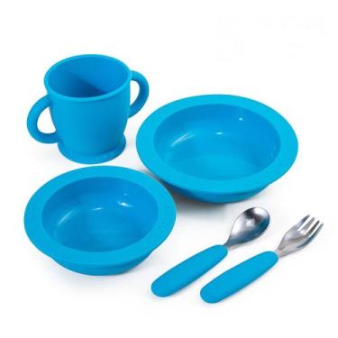 Imagem de Jogo de Jantar Infantil em Silicone Azul 5 Peças Moda do Chef - Gourme