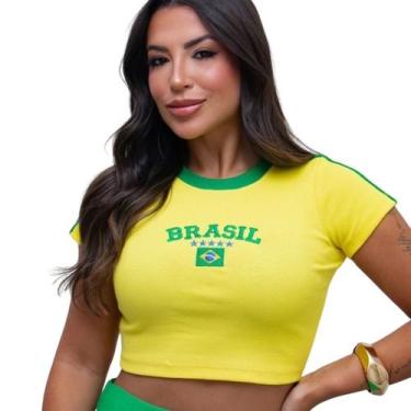 Imagem de Cropped Top Blusinha Brasil Brazil Copa Eleição - Look Dreams, Amarelo