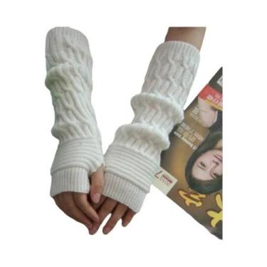 Imagem de Luvas De Inverno Femininas Quentes De Tricô Sem Dedos Bordadas - NONE,