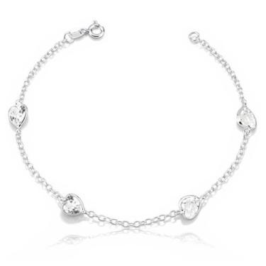 Imagem de Pulseira Pedras Coraçao Zirconia Prata 925 Delicada Presente - Lojas L