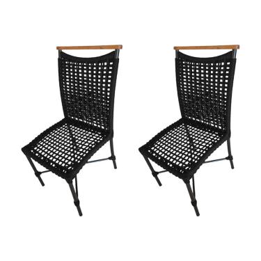 Imagem de Kit 2 Cadeiras Anne Corda Náutica Detalhe Em Madeira Base Alumínio Preto-preto