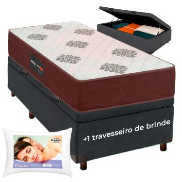 Imagem de Kit Cama Box Bau + Colchão Solteiro Inova D45 + Travesseiro Ortobom