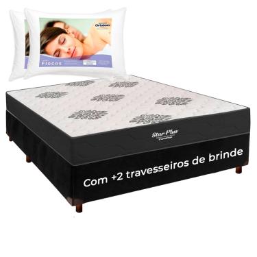 Imagem de Cama Box + Colchão Casal Molas Ensacadas Star Plus e 2 Travesseiros Ortobom