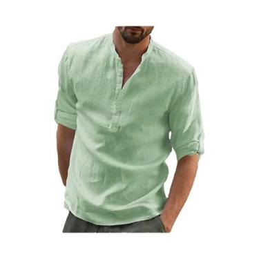 Imagem de Camisa De Verão Masculina plus Size Em Algodão E Linho De Manga Longa,