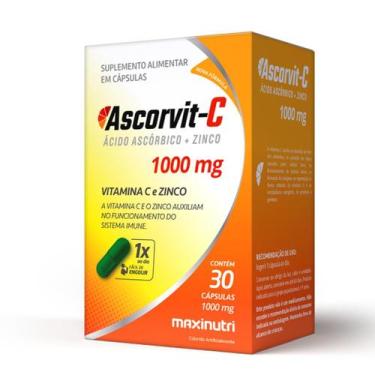 Imagem de Ascorvit C Vitamina C Zinco 1000mg 30 Cápsulas Maxinutri, Sem Sabor