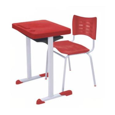 Imagem de Kit Escolar Individual VERMELHO  (Mesa e Cadeira)  ADULTO  TAMPO PLÁST