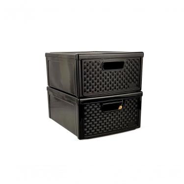 Imagem de Kit 2 Gaveteiro Modular Empilhável Rattan Organizador Multiuso em Polipropileno Plástic...