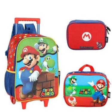 Imagem de Kit Mochila Rodinhas Super Mario Lancheira Estojo Box Escolar Infantil Luxcel-Masculino