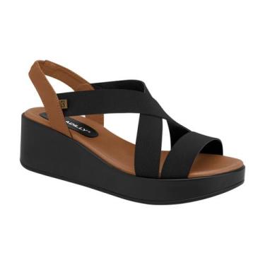 Imagem de Sandália Casual Salto Anabela Médio Feminina Piccadilly Preto 35, Pret