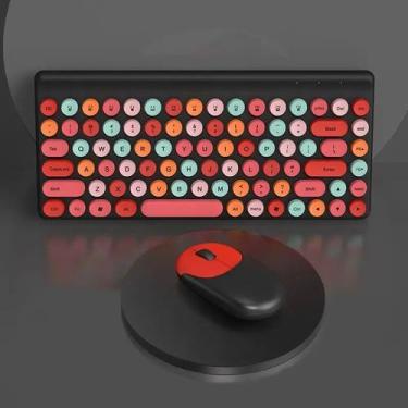Imagem de Kit Teclado E Mouse Membrana Colorido Sem Fio Retro Para Pc - Keedi, p