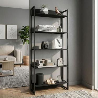 Imagem de Estante Porto 80cm Com 5 Prateleiras Preto M05 - D'Rossi - Moveis Belo