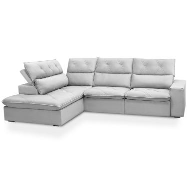 Imagem de Sofá 3 Lugares Retrátil Reclinável Chaise Esquerdo 258cm Bergen F04 Veludo Cinza - Lyam...