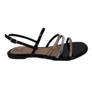 Imagem de Sandália Rasteirinha Tiras Strass Tamanho Especial - FZ SHOES, Verniz 