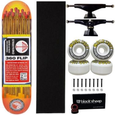 Imagem de Skate Cisco Montado Flame 8.0 Roda Wood 53mm Abec 15 Black Cor:Laranja