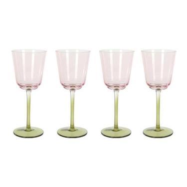 Imagem de Kit 4 peças taça vidro vinho 355ml 21x8 rosa verde florarte - FLOR ART