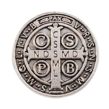 Imagem de Broche Medalhão São Bento Prateado 2.5x2.5cm - Taimes