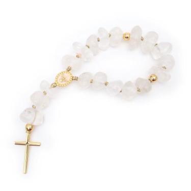 Imagem de Terço Decorativo Divino Espirito Santo Pedra Quartzo Cristal  - Charm 
