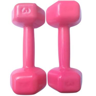 Imagem de Halter Emborrachado 3 kg Sextavado Rosa - Par de halteres de 3 kg rosa