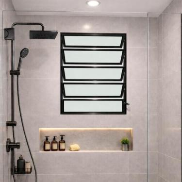 Imagem de Vitro Basculante 100x80 Alumínio Preto Vidro Liso Lumineziri